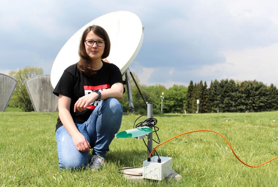 Tabea with one of the first installed sensors at the Sternwarte.