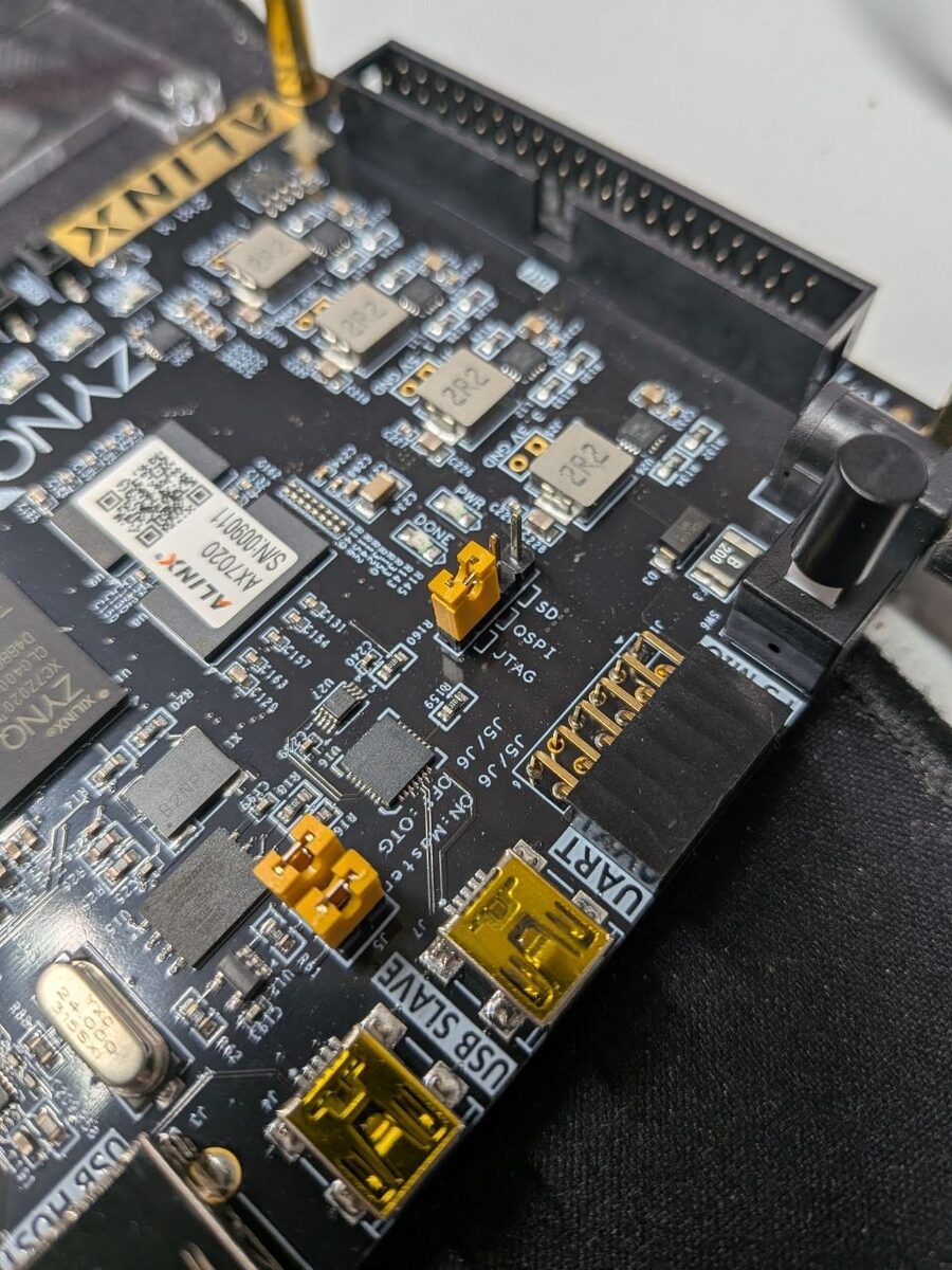 Boot-mode header J13 with the jumper on the JTAG position