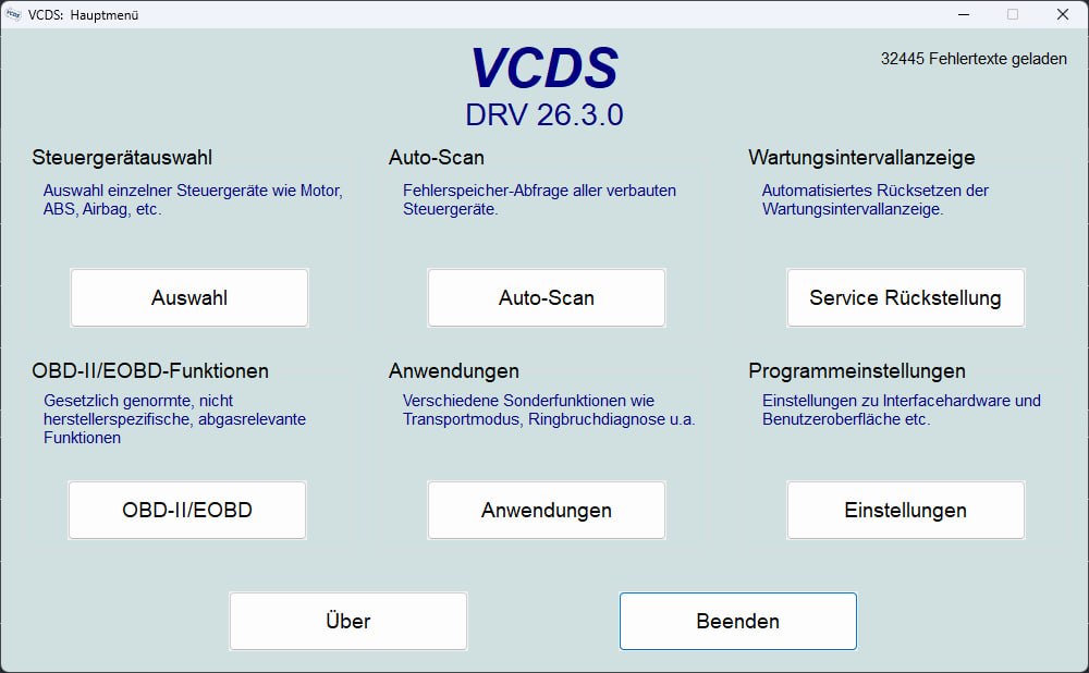 VCDS main menu