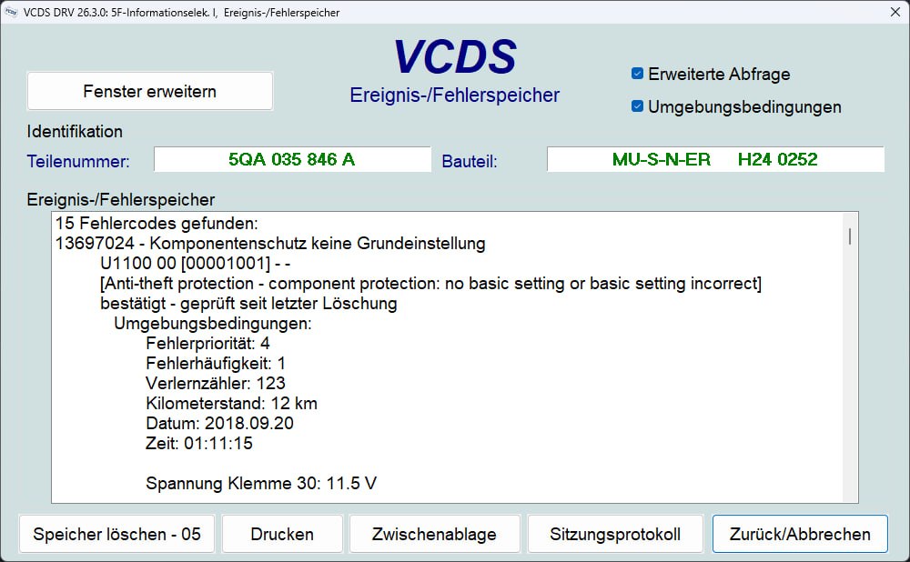 VCDS — fault memory readout
