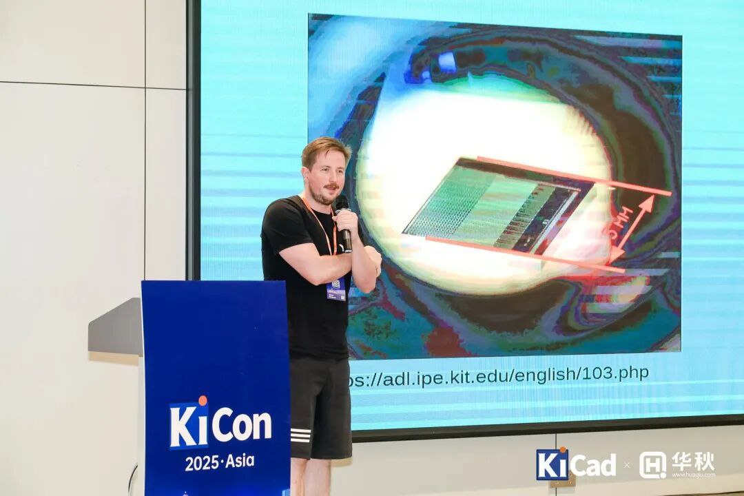Presenting at KiCon Asia 2025 — CLICpix microscope image on screen behind